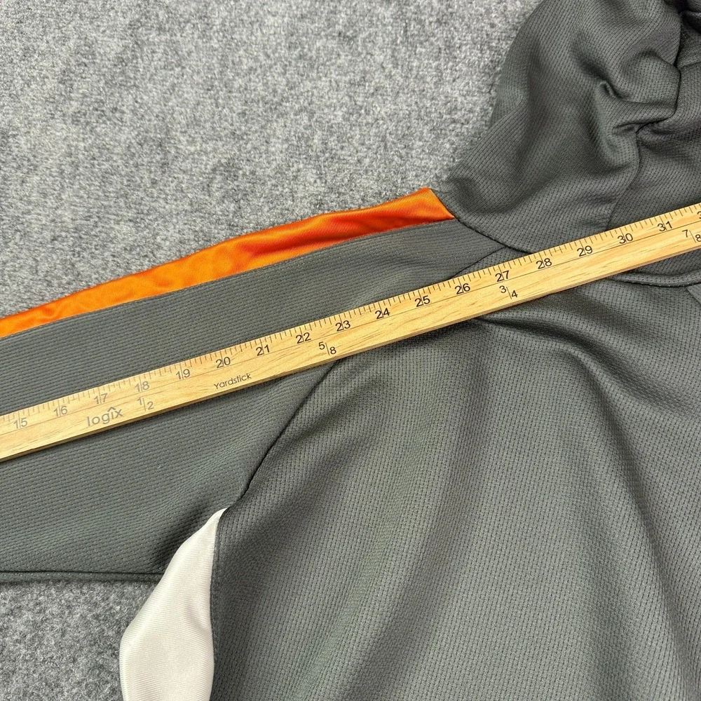 Nike Boys Performance Hoodie Youth XL Gray Orange Colorblock Swoosh Pullover Y2K